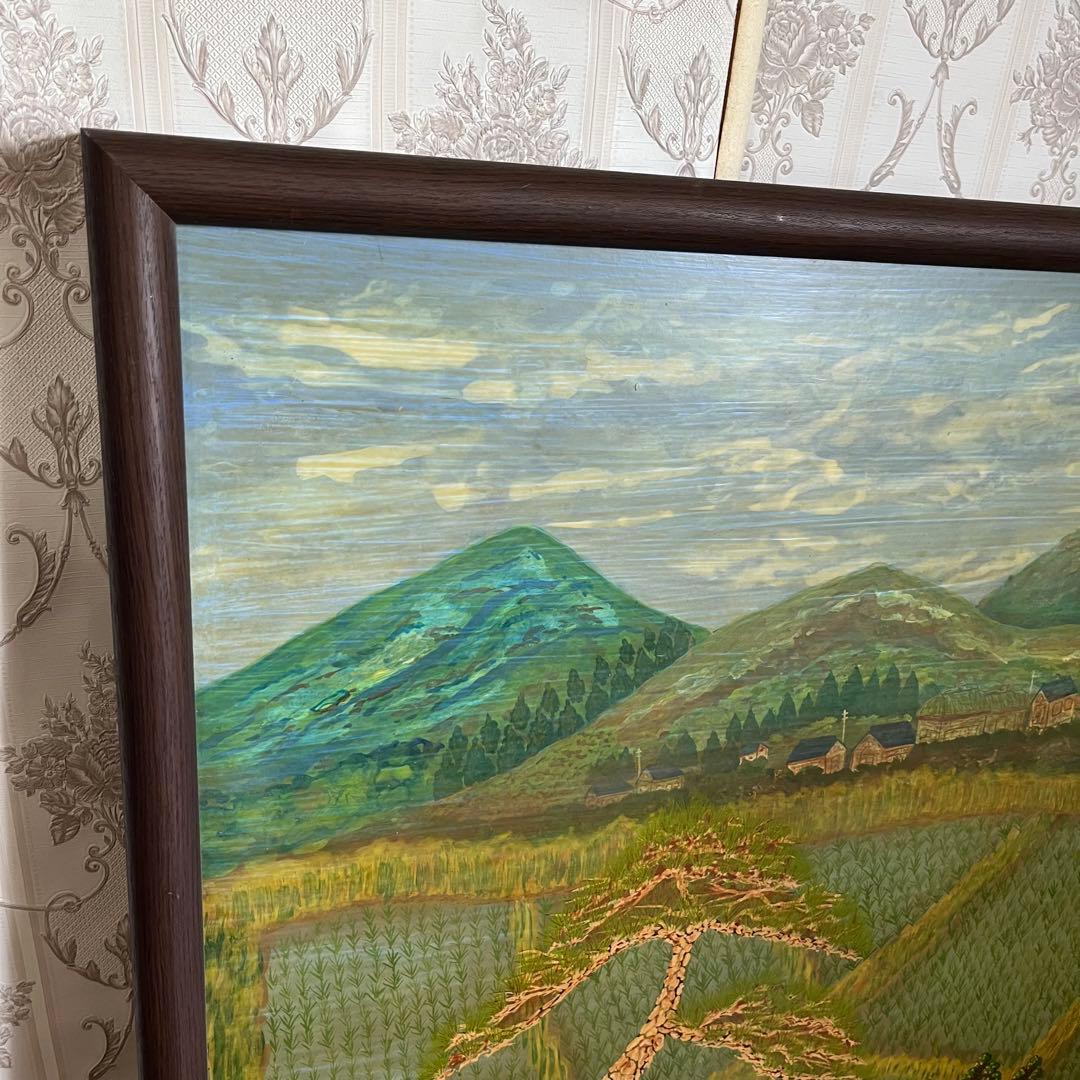 【蔵出し】額装 額縁 絵画 風景画 田舎 馬 田園 山 農村 アート 作品