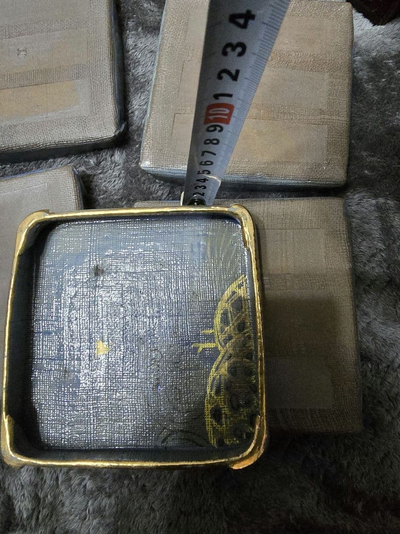 赤雲陶印入り赤雲窯　 青い陶器の皿 5枚セット