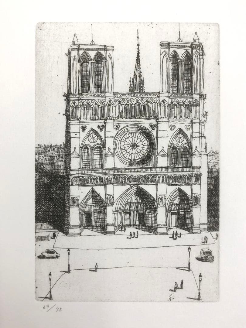 風間完 銅版画「ノートルダム寺院」額装済み 風間完 銅版画「ノートルダム寺院」額装済み