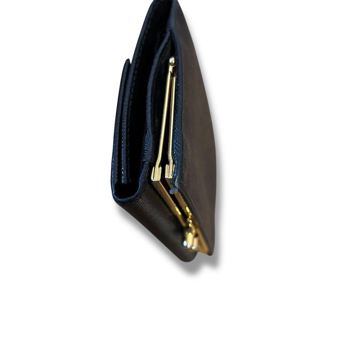 美品✨PRADA プラダ 財布 がま口 レザー 3つ折り ブラック 三角ロゴ