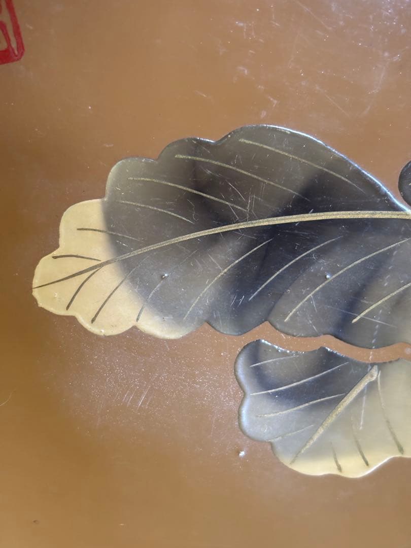 竹内栖鳳作漆絵桐葉雀文漆器　菓子器