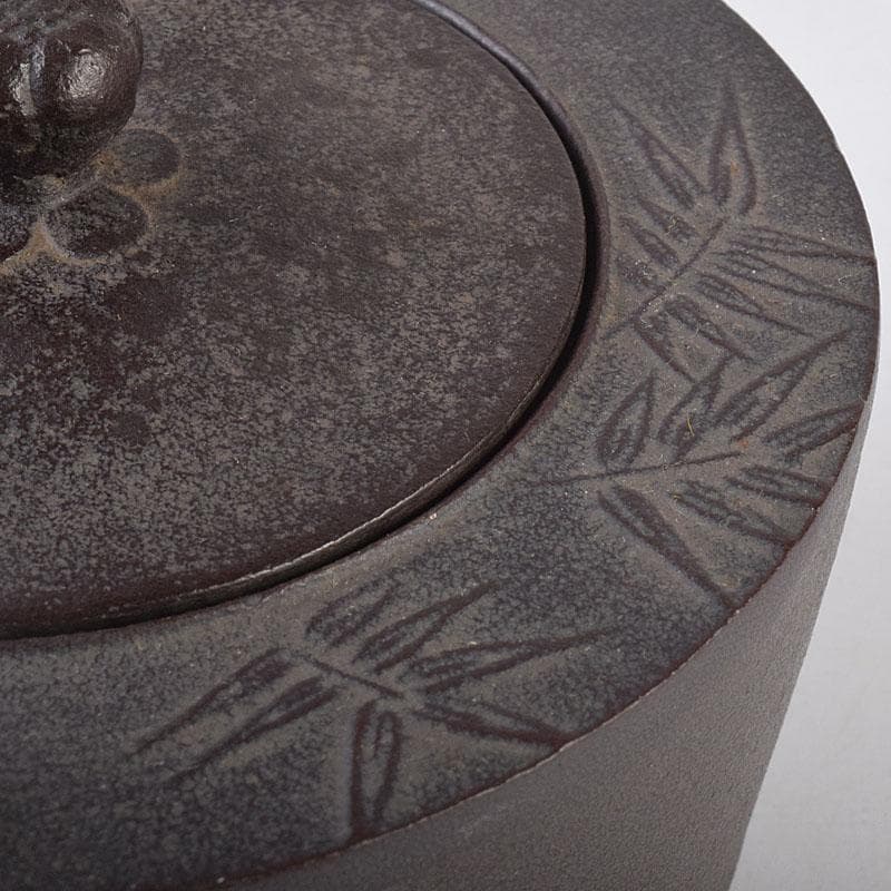 茶道具　人間国宝　釜師　高橋敬典作　竹文　銚子　陶器蓋付　共布共箱　MR9017