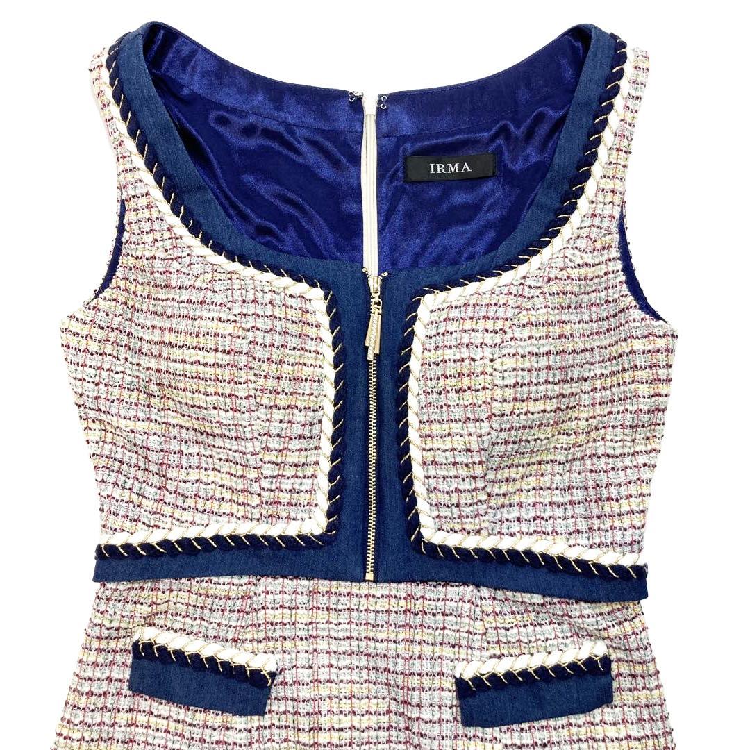 IRMA イルマ ジップデザイン ノースリーブ ツイードタイトミニドレス