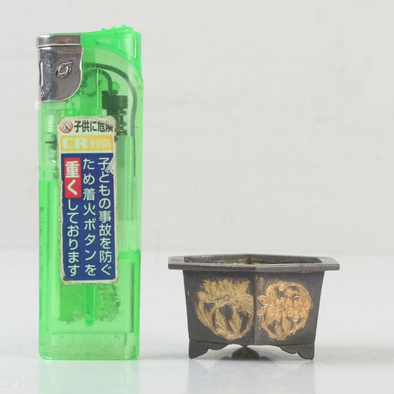 中国 古銅 金彩 花草文 小さな香炉 V 9641