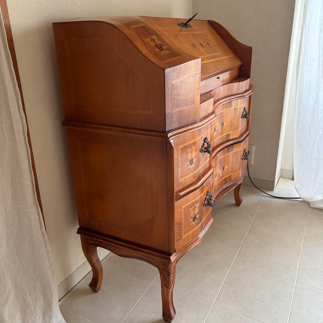 イタリア製 象嵌 アンティーク ライティングビューロー デスク 猫脚