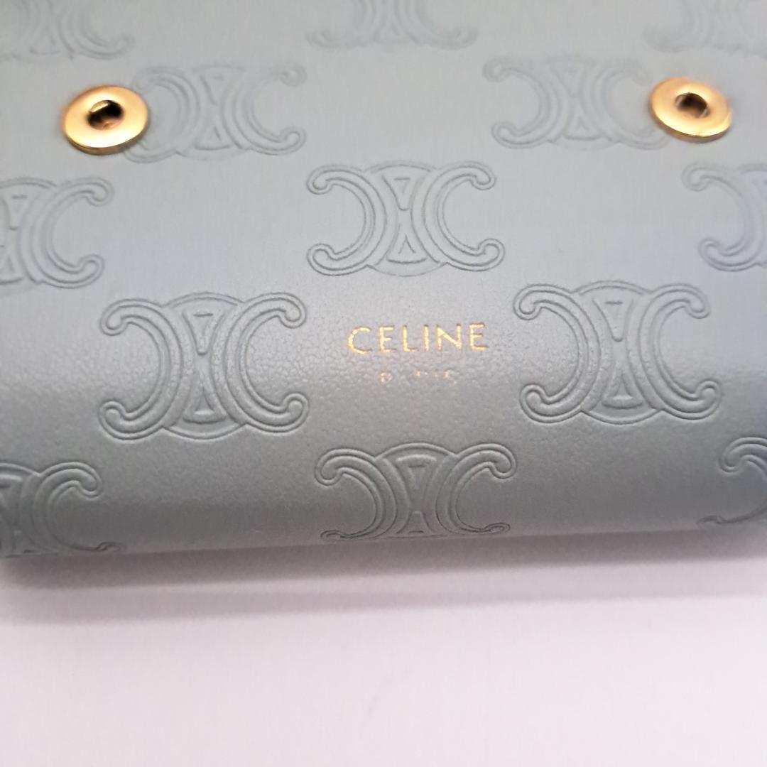 CELINE セリーヌトリオンフ エンボス 三つ折り財布 グレー レザー