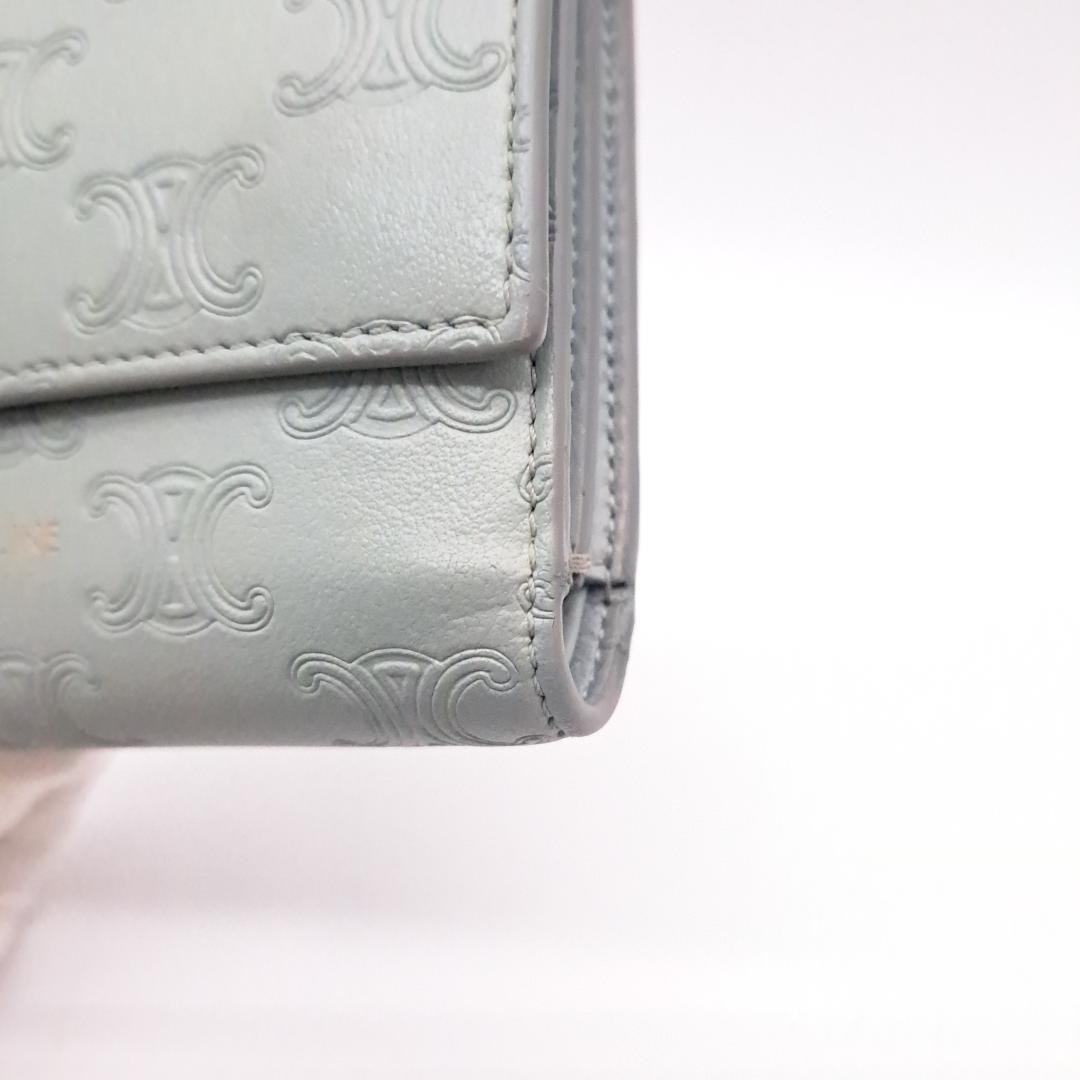 CELINE セリーヌトリオンフ エンボス 三つ折り財布 グレー レザー