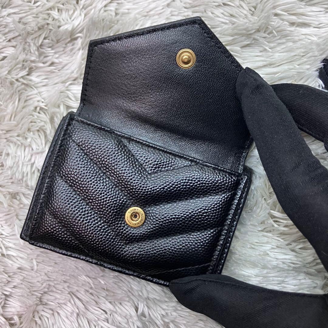 箱付き極美品✨ サンローラン 三つ折り財布 カサンドラ キャビアスキンYSL
