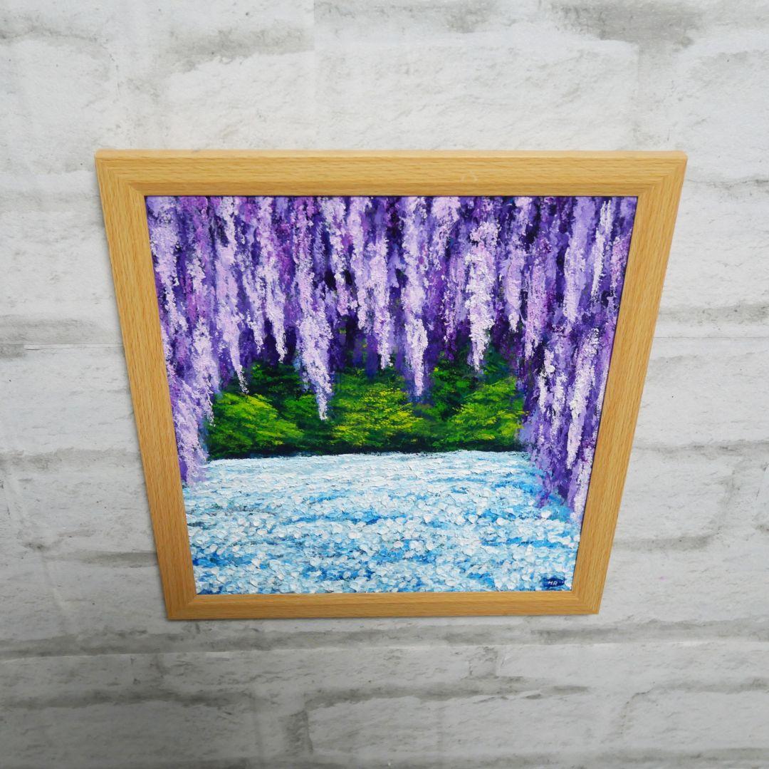 油絵 油彩 油彩画 絵 絵画【ネモフィラと藤の花】