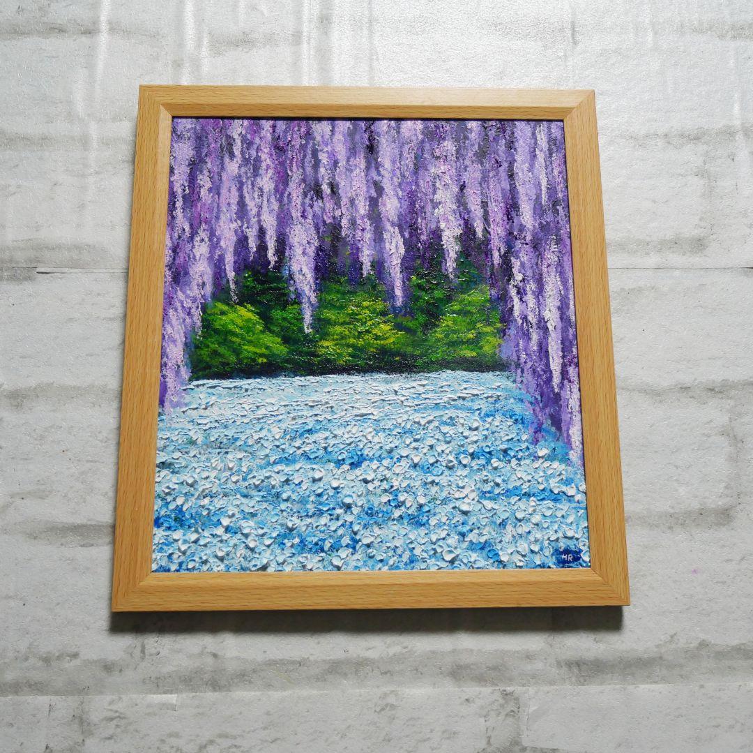 油絵 油彩 油彩画 絵 絵画【ネモフィラと藤の花】