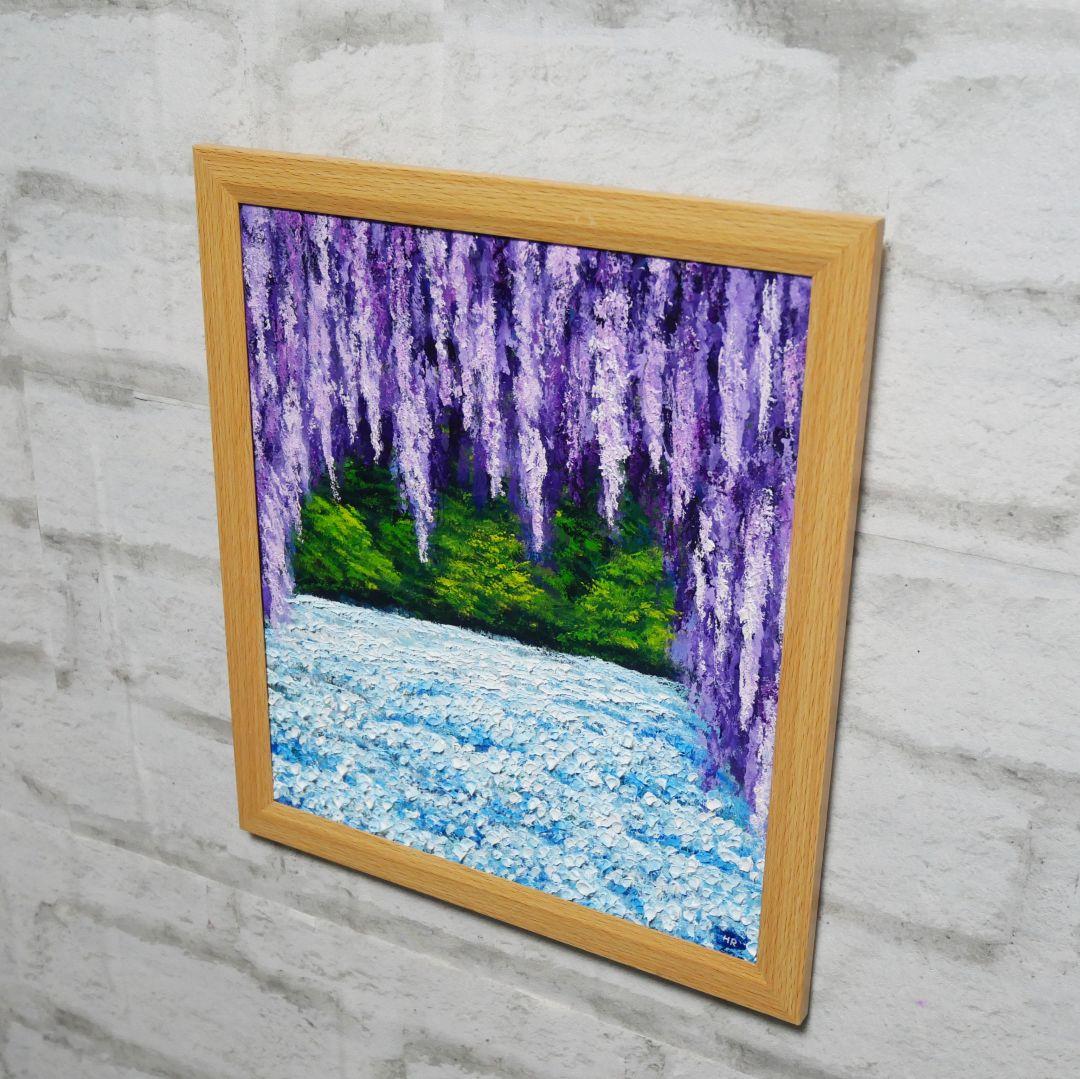 油絵 油彩 油彩画 絵 絵画【ネモフィラと藤の花】