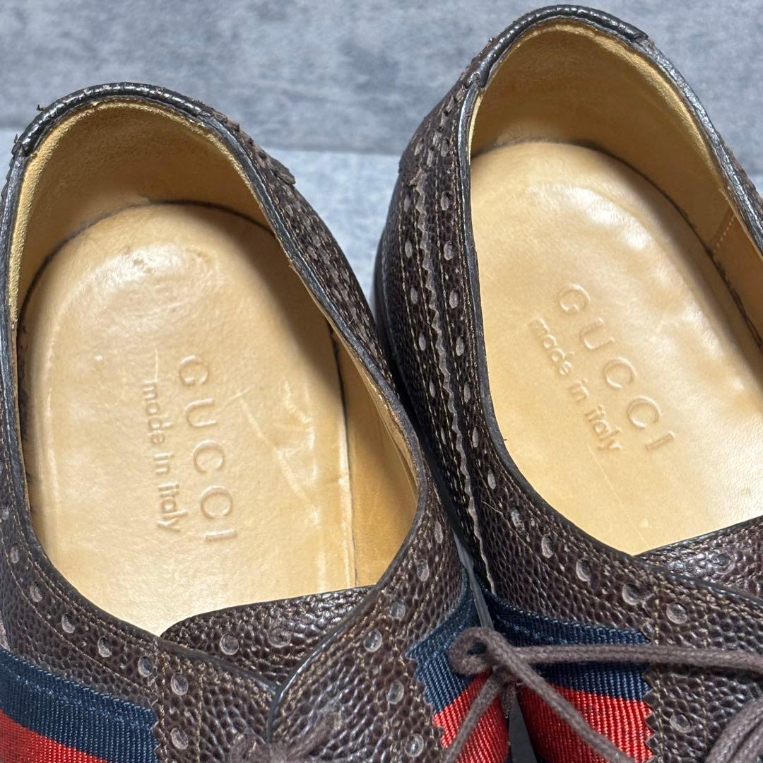 未使用級　グッチ　ドレスシューズ　シェリーライン　シボ革　ブラウン　2126