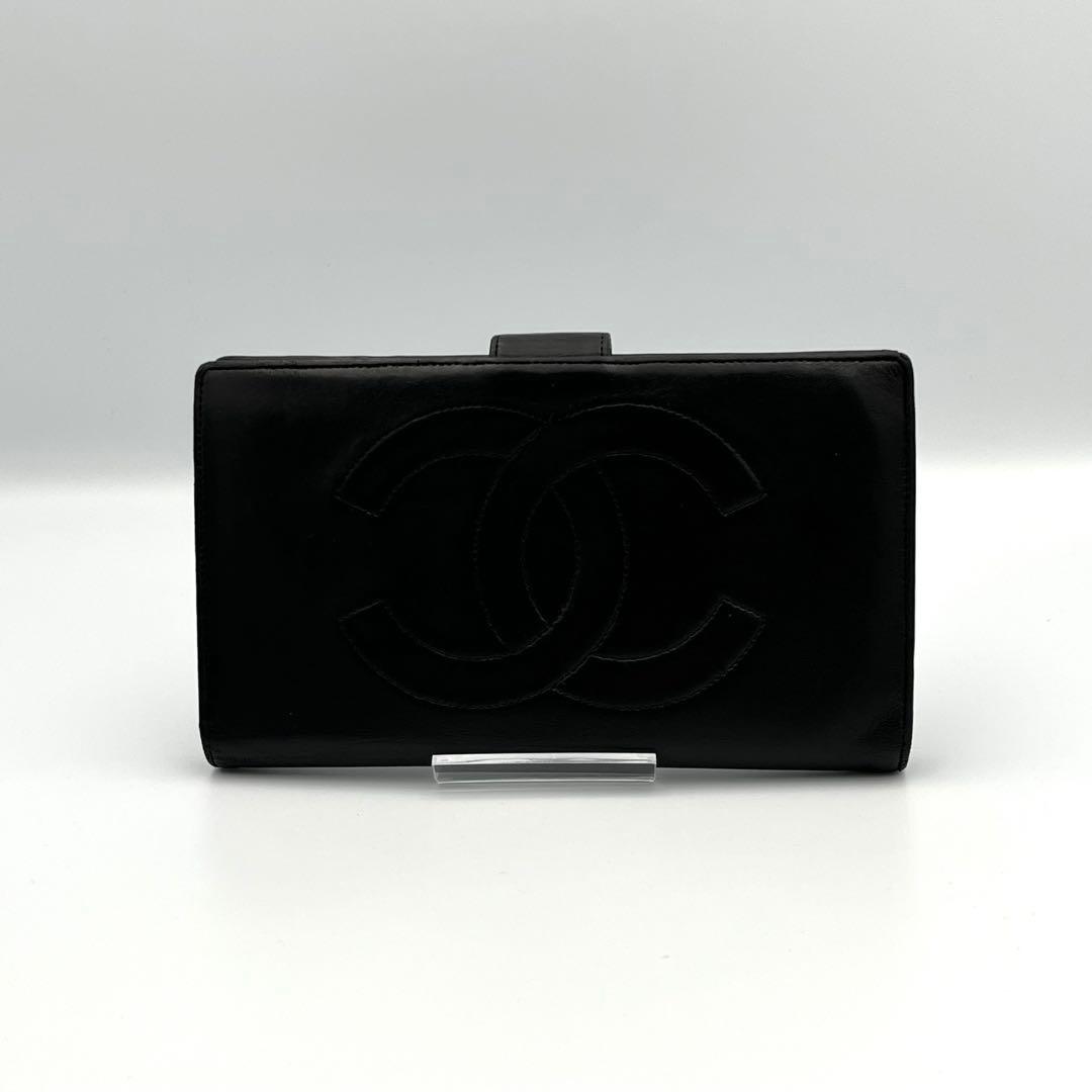 CHANEL ブラックレザー 長財布 箱 ギャランティカード ラムスキン ココ