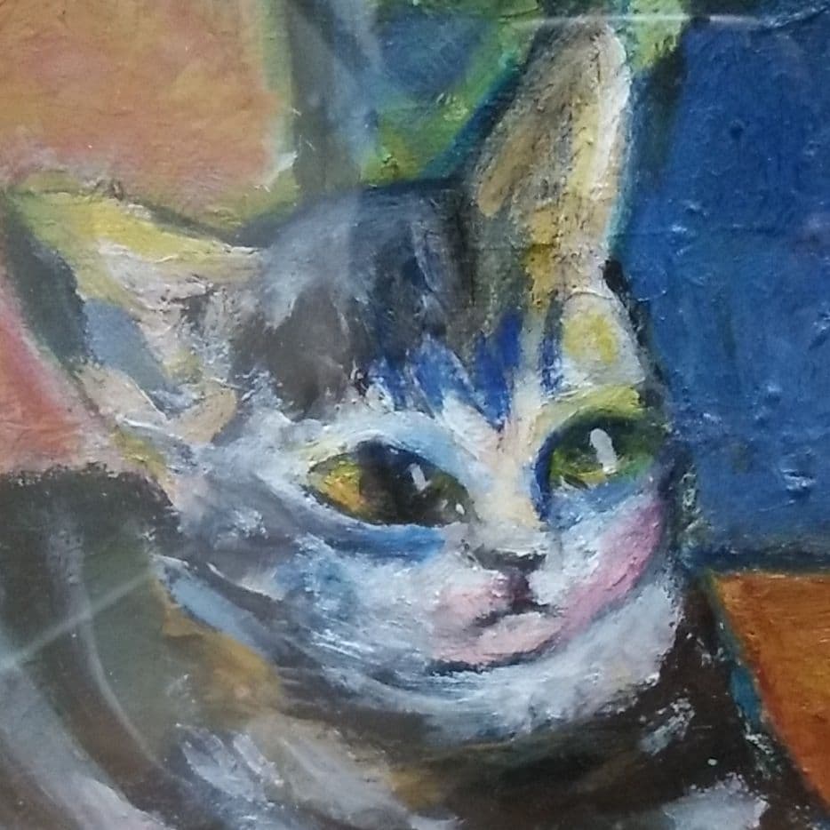 ＊猫油絵　油彩 『猫と花』6F 亀本よし子 (直筆サイン入り)