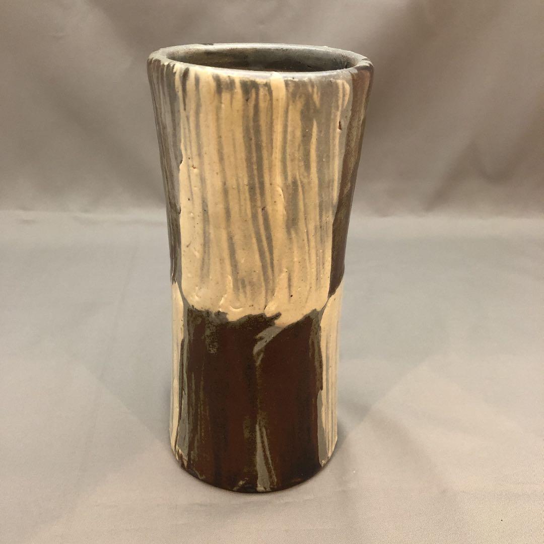 益子焼 濱田晋作 花生 作家物 益子焼 浜田晋作 掛合釉 花生 花器 花瓶