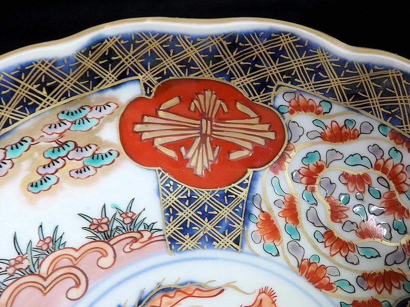 古伊万里　金襴手　宝珠に団龍紋　熨斗に花の図　膾皿　３客　D972AS-CBn