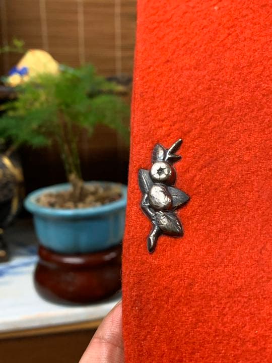 開運 赤財布 銀細工 ビンテージ 江戸時代の財布？ たばこ入れ？ 布製