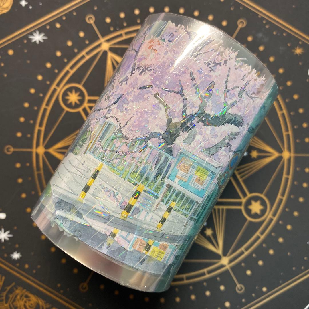 【9102】海外　マステ　3/5/巻　貝殻光マスキングテープ雨景色　街　桜背景系