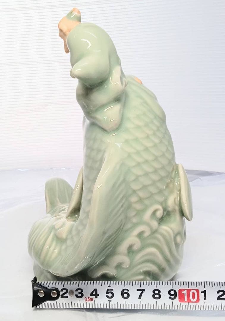 三田焼 青磁 鯉仙人香炉 三田青磁工房 置物 木箱入り 鯉 仙人 骨董