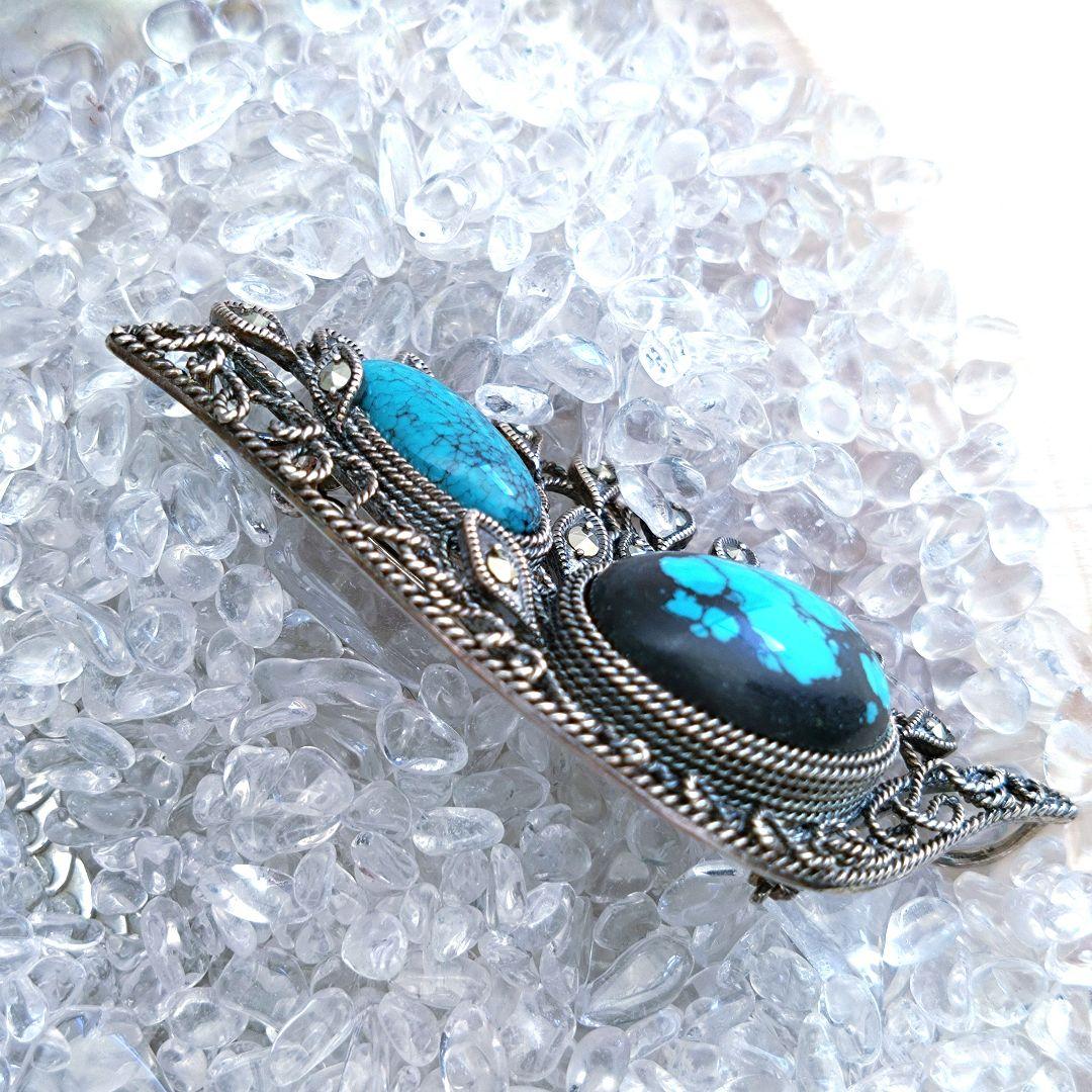 碌山 トルコ石 ターコイズブローチ ペンダントヘッド 女神の羽