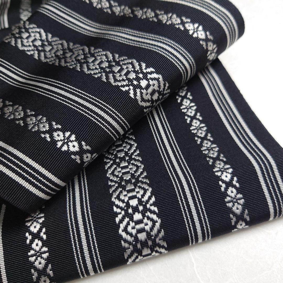 正絹 半幅帯 井上絹織 本場筑前 博多織 金ラベル 黒 未使用品 逸品