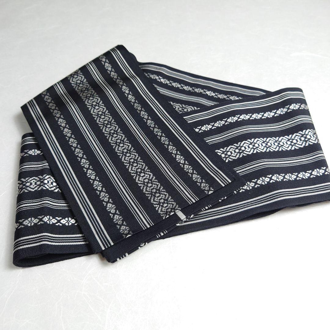 正絹 半幅帯 井上絹織 本場筑前 博多織 金ラベル 黒 未使用品 逸品