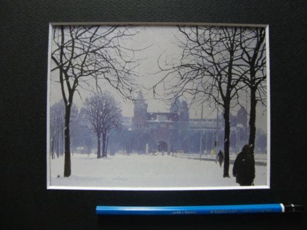 吉崎 道治 【雪の広場】 希少画集画、状態良好、新品高級額装付