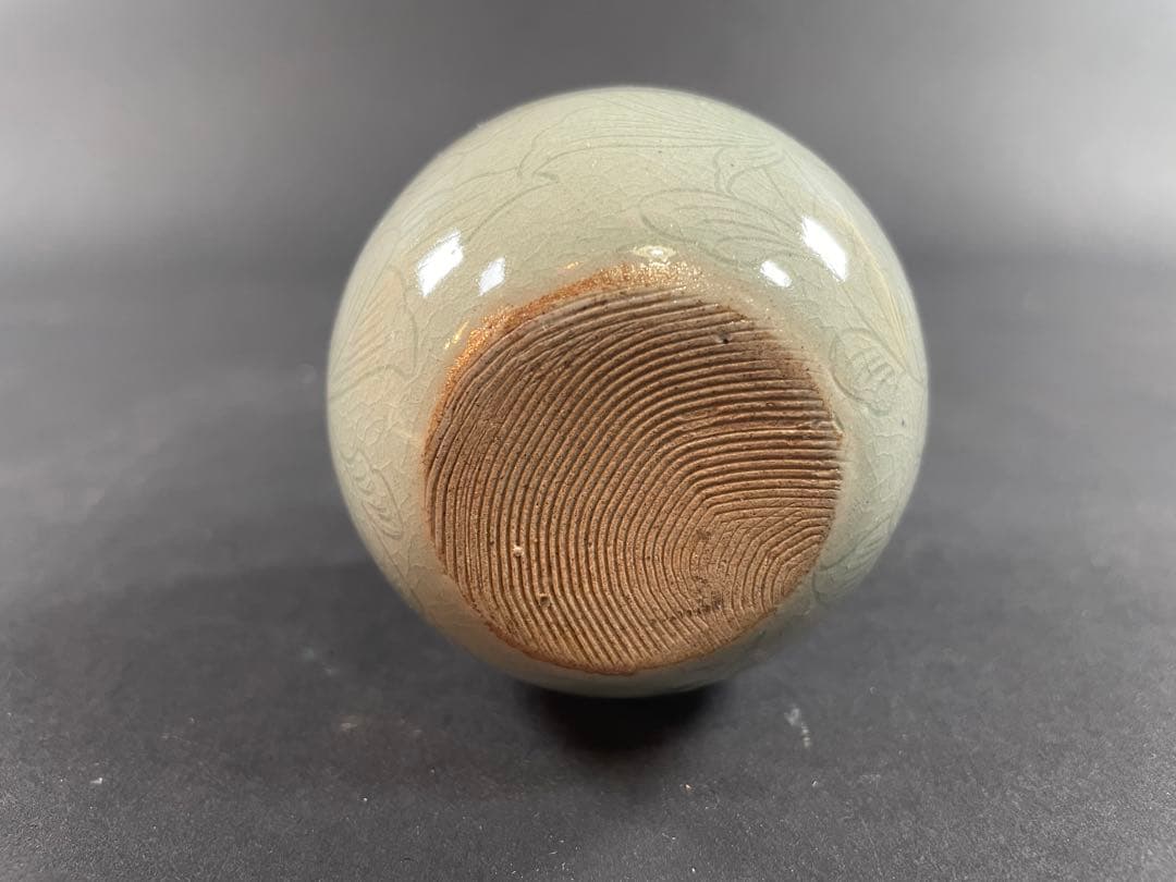 14 韓国 人間文化財 池順鐸 高麗青磁 壺 茶入 陽刻 青磁 共箱