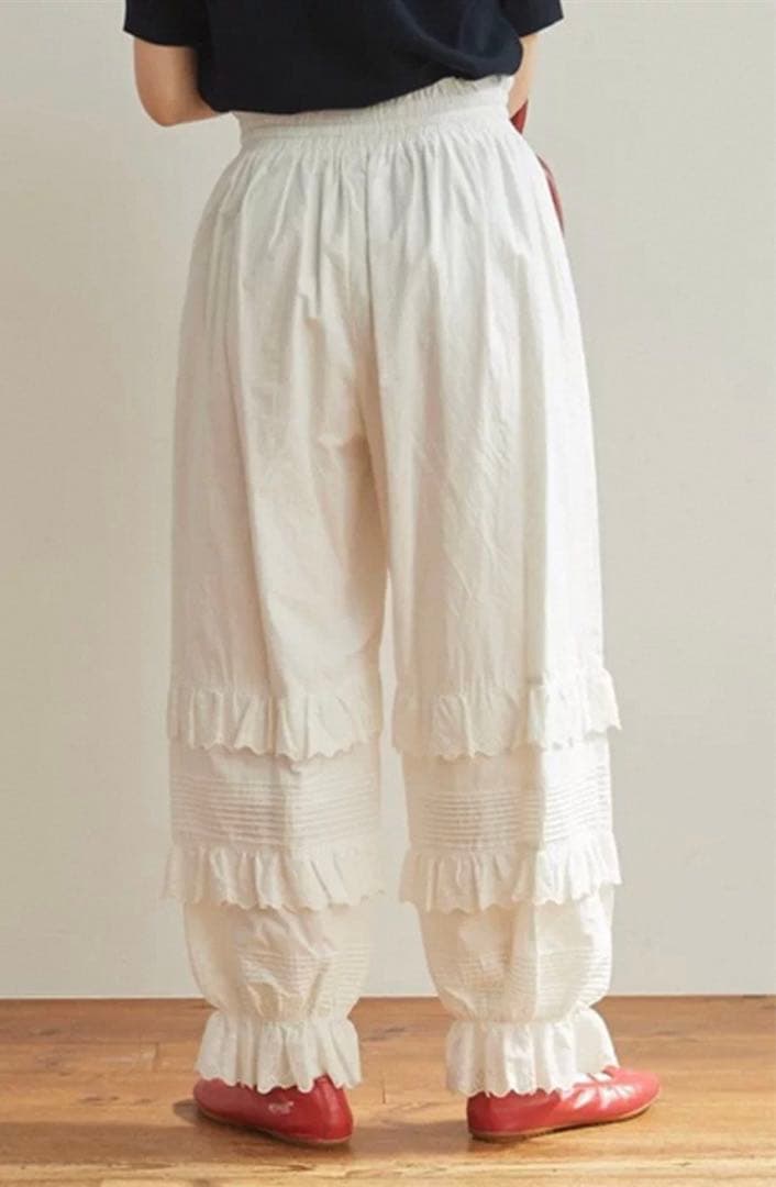 アンビデックスDot and Stripesブロードレースピンタックフリルパンツ