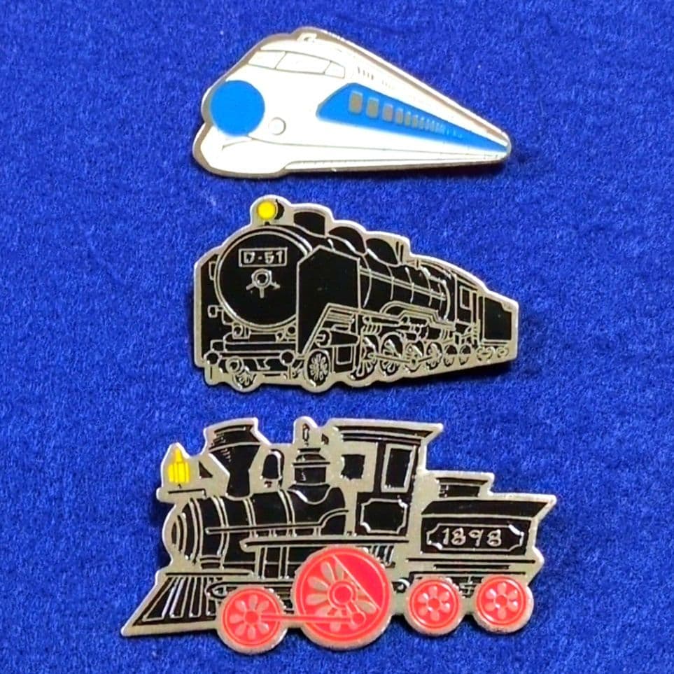 鉄道グッズ：昭和時代 新幹線、SL 蒸気機関車 金属製バッジ(当時物