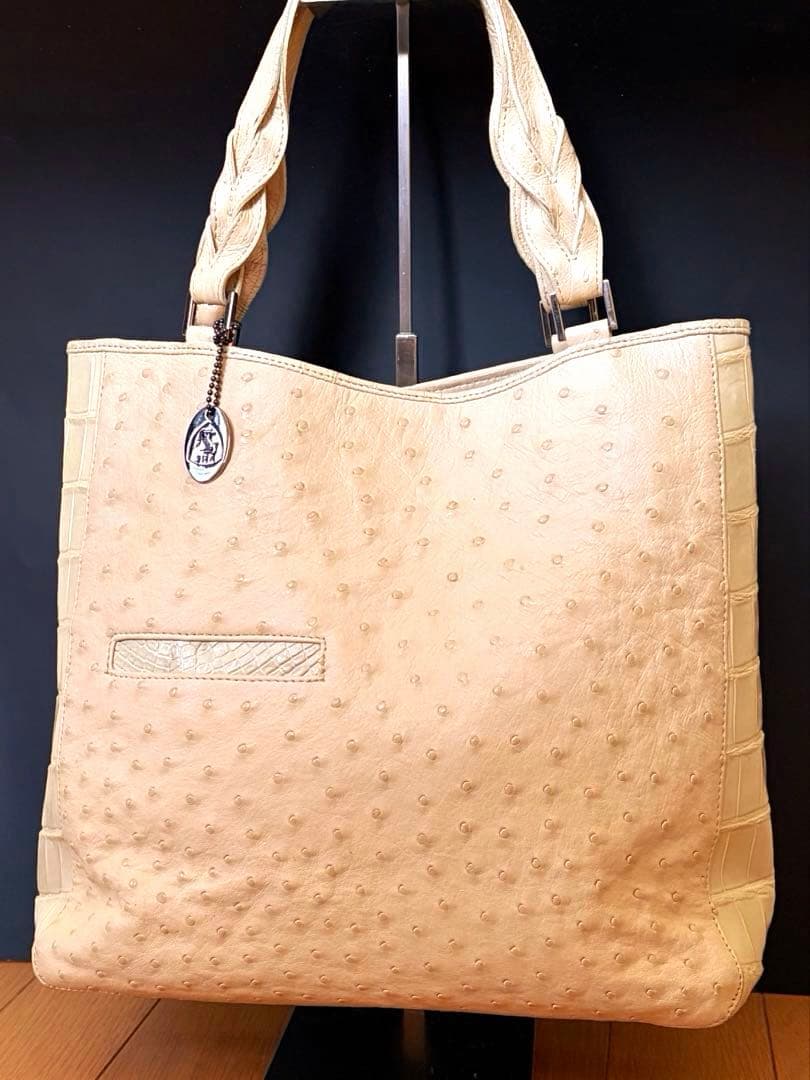 【希少色/レア】JRA公認 オーストリッチ クロコハンドバッグ日本製332