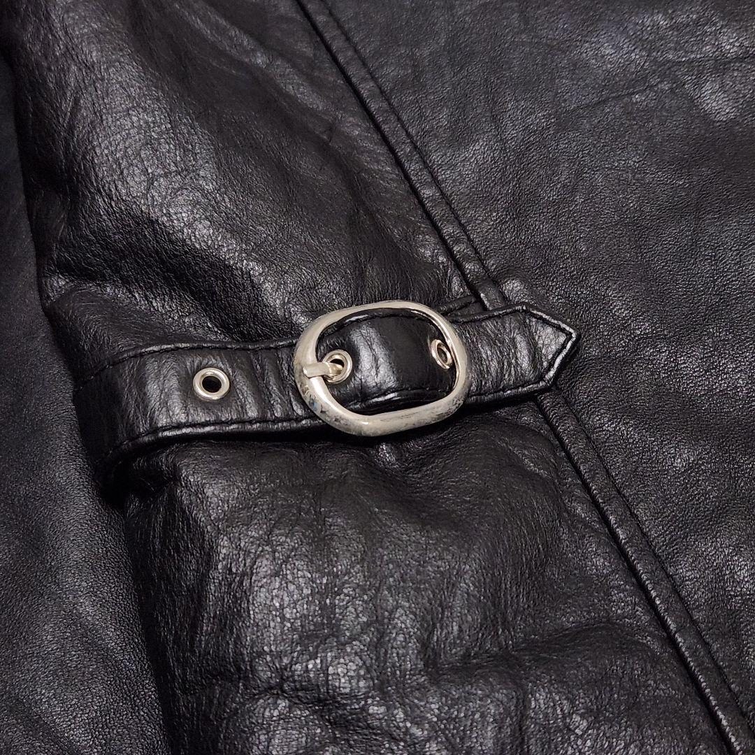 み*け様 vintage 牛革 白ライン シングルライダースジャケット レザージ