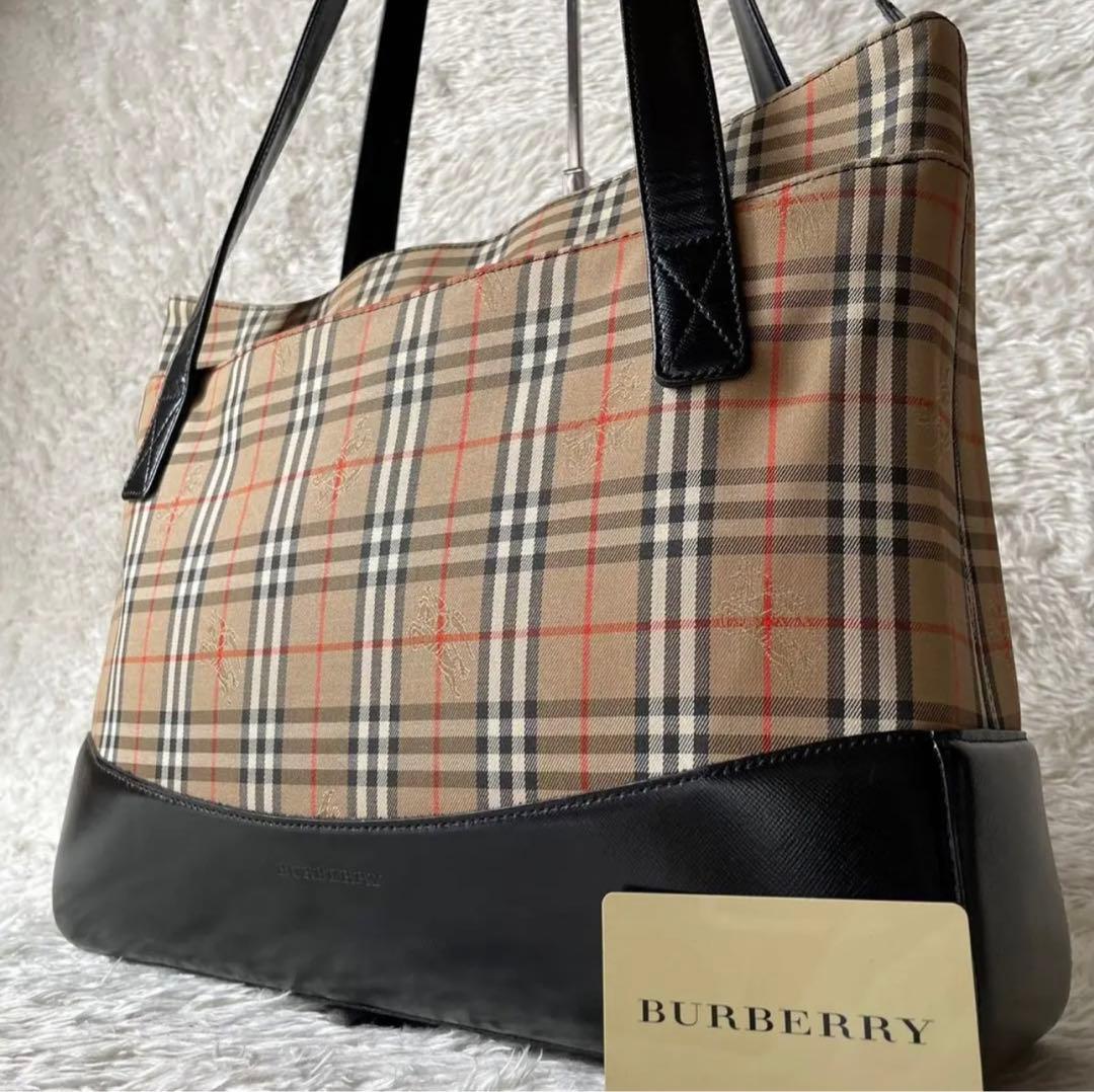 ✨A4収納可能✨BURBERRY トートバッグ ノバチェック キャンバス×レザー