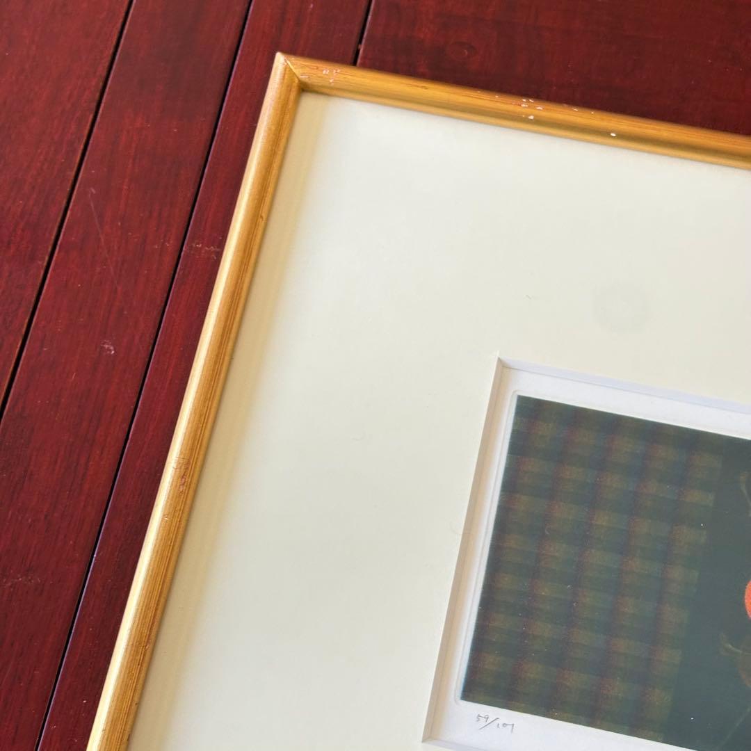 佐藤暢男「さくらんぼ ふたつ」銅版画 59/101 額装 直筆サイン