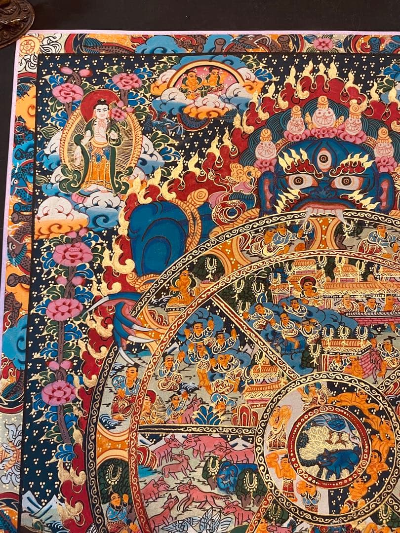 チベット密教 仏教 密教 新品 手描き　肉筆画 タンカ 曼荼羅 六道輪廻図 D1