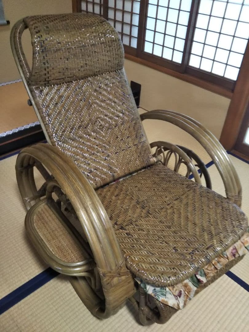 ラタン製リクライニングチェア 花柄シート付きの通販はau PAY