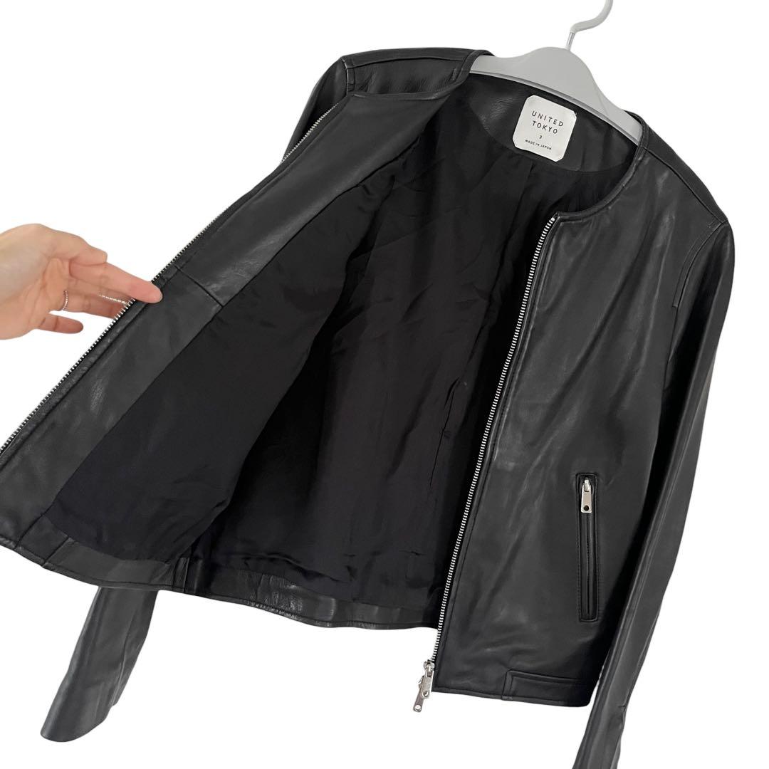 UNITED TOKYO シープスキン ノーカラー ライダースジャケット 羊革