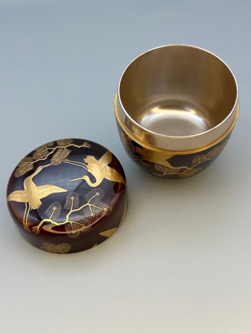 茶道具 棗 一瓢斎 松食鶴蒔絵