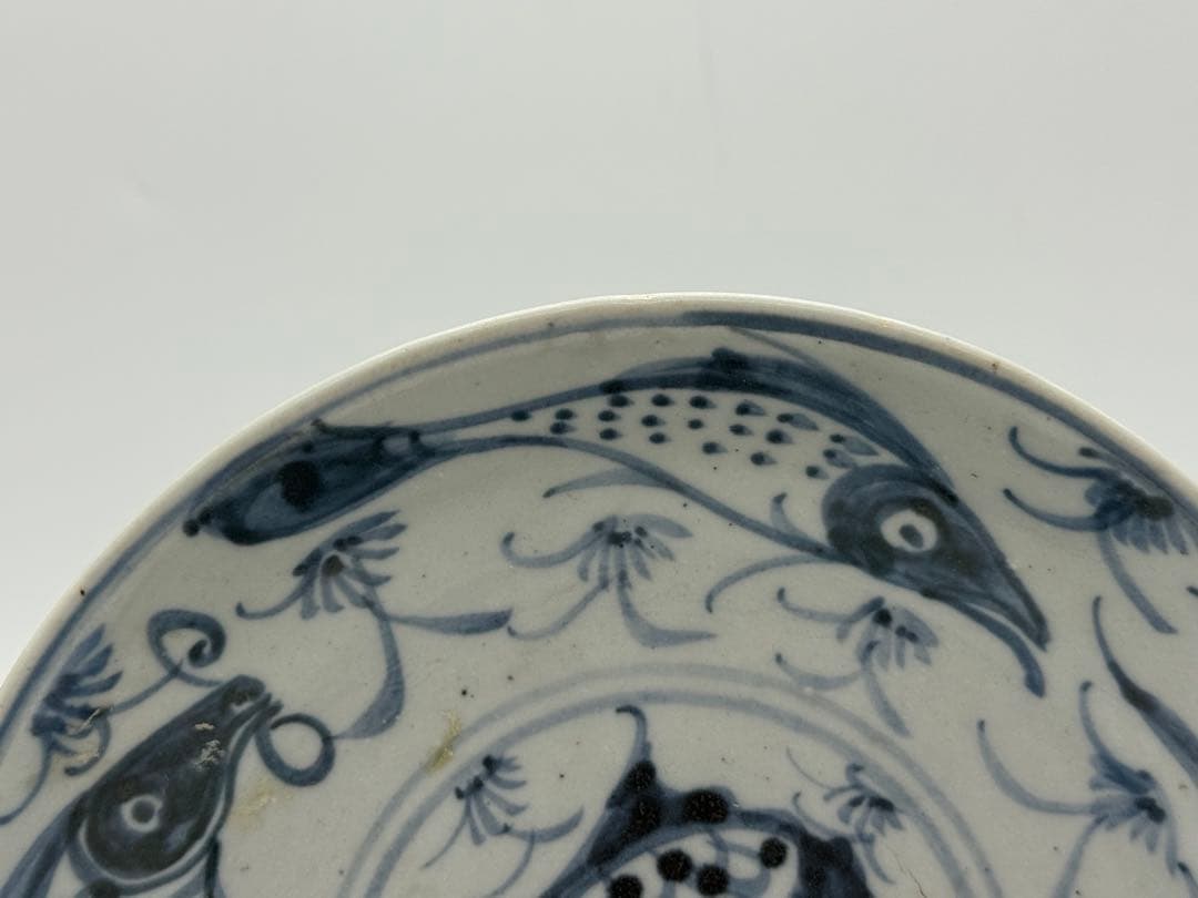 中国　新渡　清時代　染付魚紋皿　送料込み250808