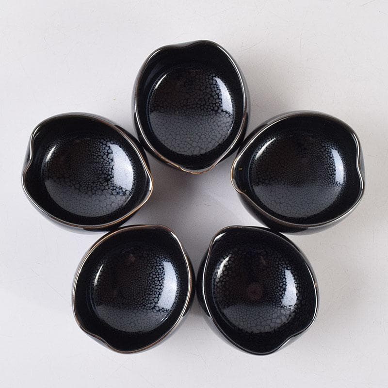 和食器 茶懐石 小杉焼 栄一窯 油滴天目釉 小鉢 五客 共布