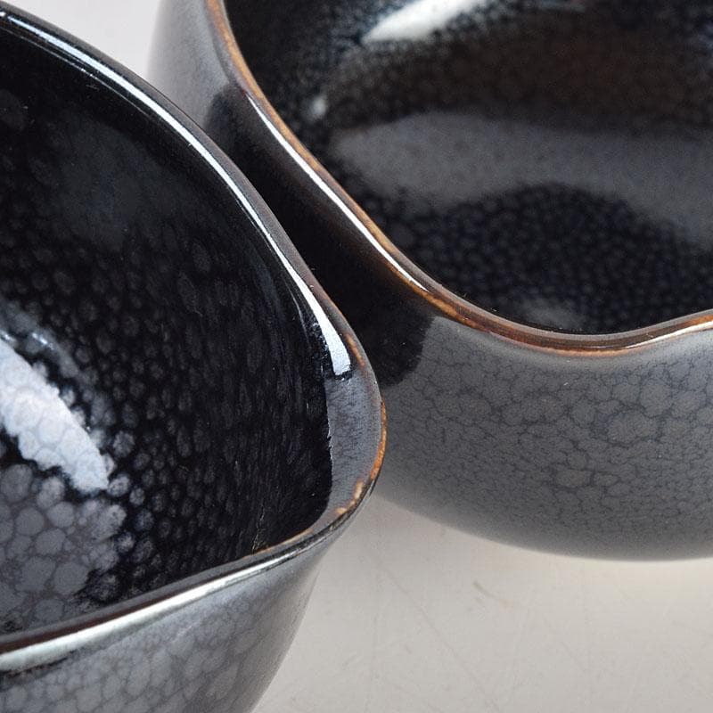 和食器 茶懐石 小杉焼 栄一窯 油滴天目釉 小鉢 五客 共布