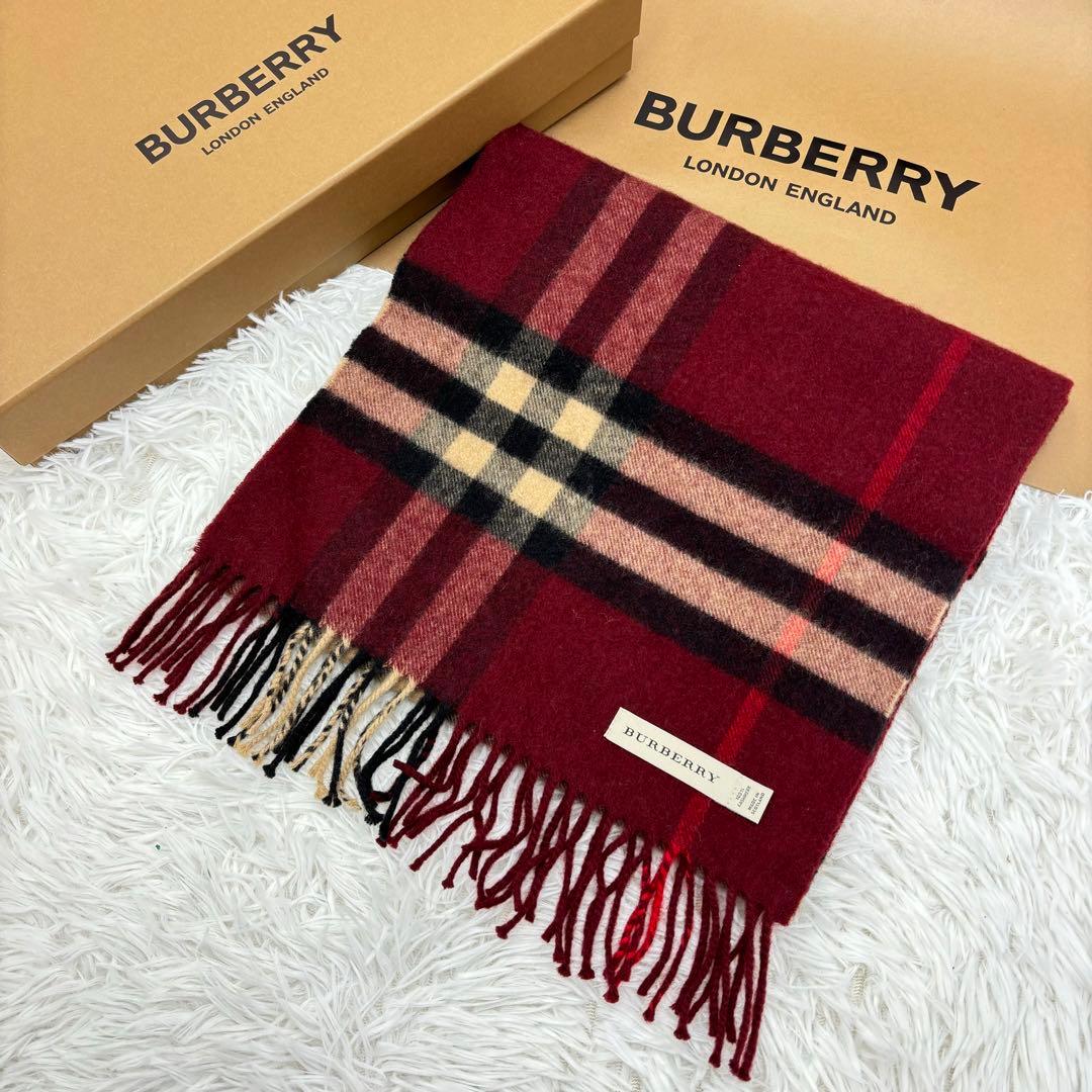 ほぼ未使用✨】Burberry バーバリー マフラー カシミヤ 赤 チェック