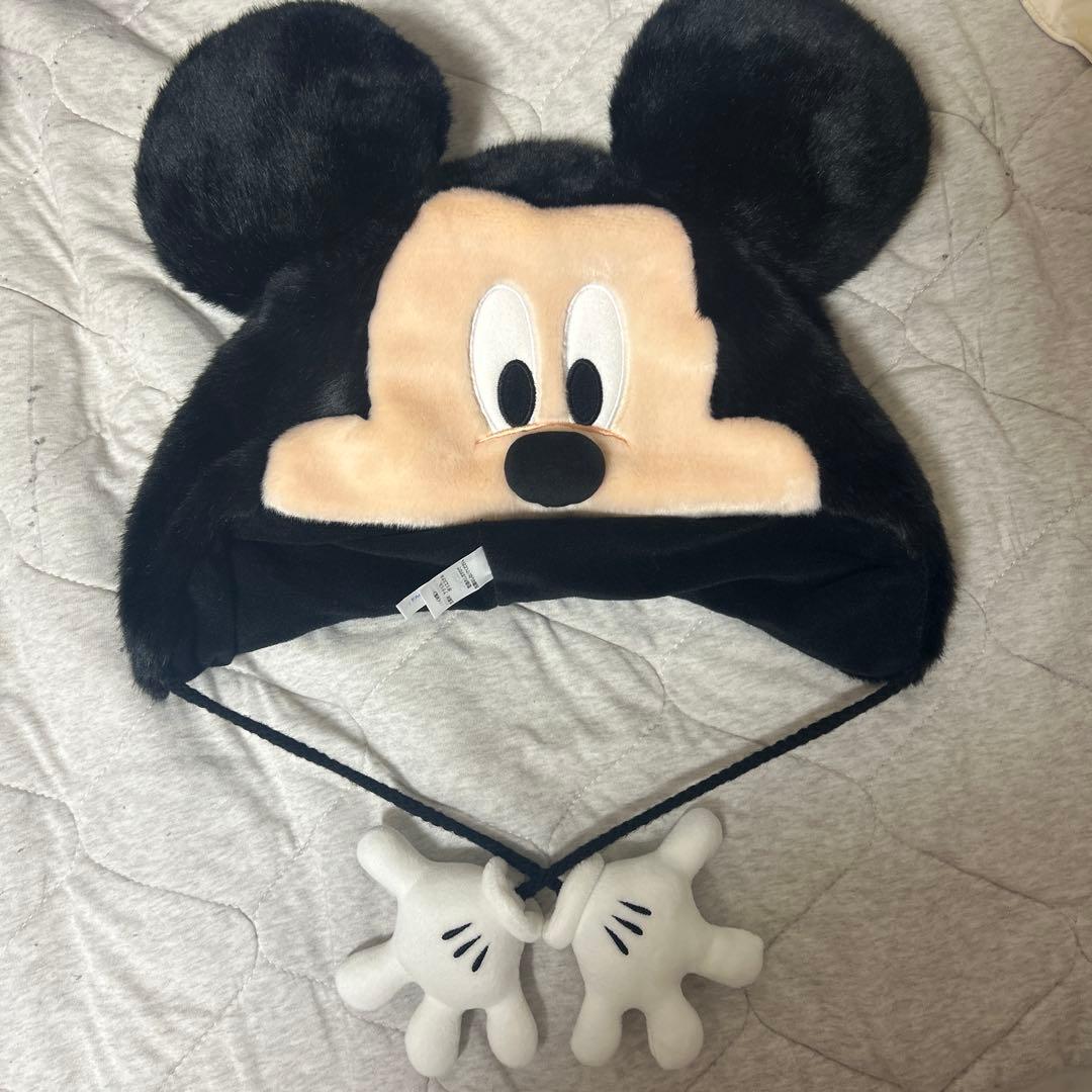 ミッキーマウス フリース帽子 耳付き - メルカリ
