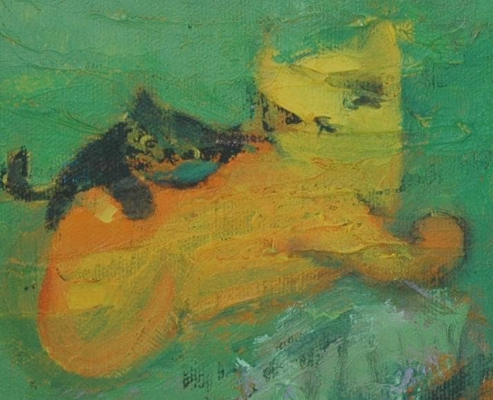 油絵 菅家令子 絵 絵画 インテリア 額付(黒) uF6-071219 猫と犬