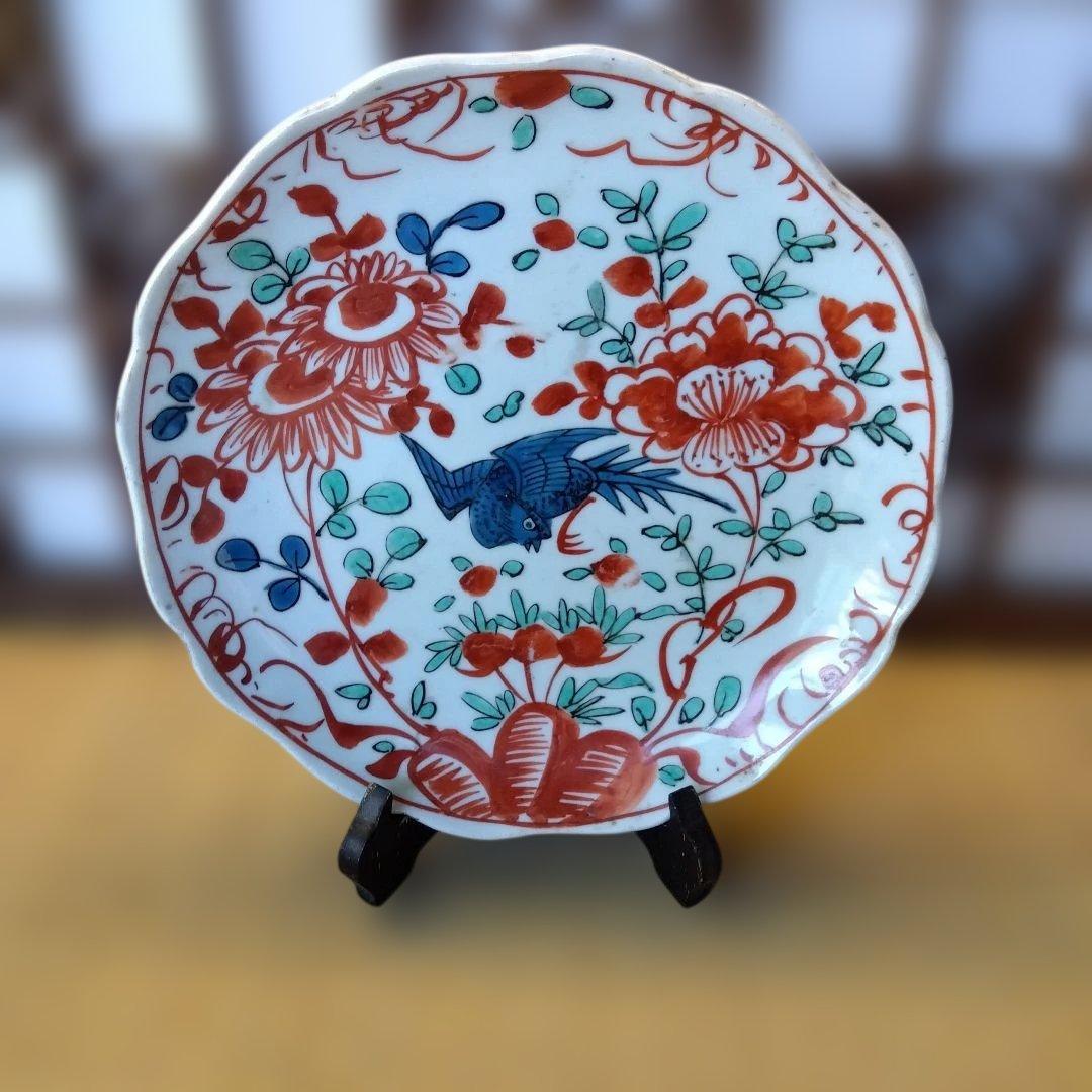 南京 呉須赤絵花鳥文輪花皿 大明成化年製 骨董品 - メルカリ