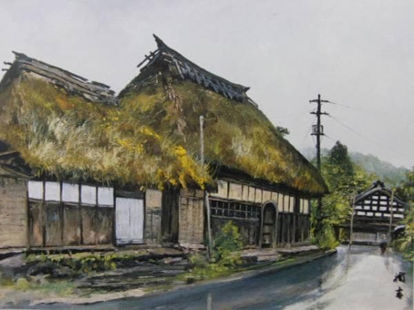 向井潤吉、【北国街道白雨（新潟県西蒲原郡巻町稲島）】、希少な額装用画集より