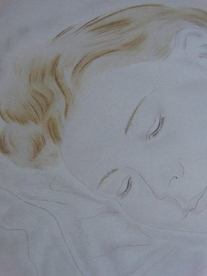 藤田嗣治、「Femme endormie」、希少画集の額装画、人気作品