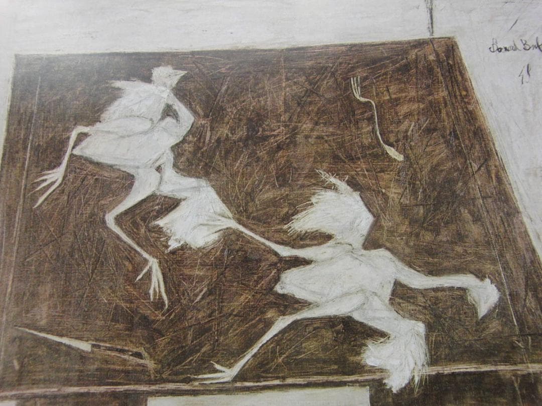 ベルナール・ビュッフェ、「Les deux poulets」、希少画集の額装画