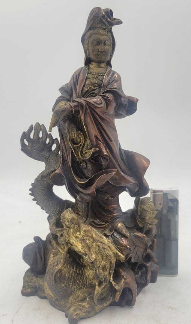 銅製　龍頭観音　仏像　観音像　金属工芸