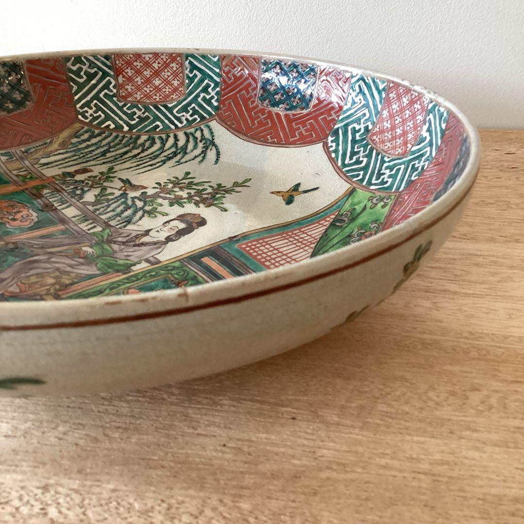 貴婦人図 色絵大皿 飾り絵皿 時代物 当時物 有田焼 九谷焼 中国美術